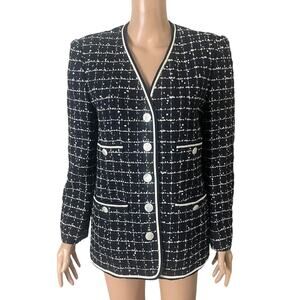 Carlisle Blazer Women's 10 Black White Tweed Jacket Wool Blend